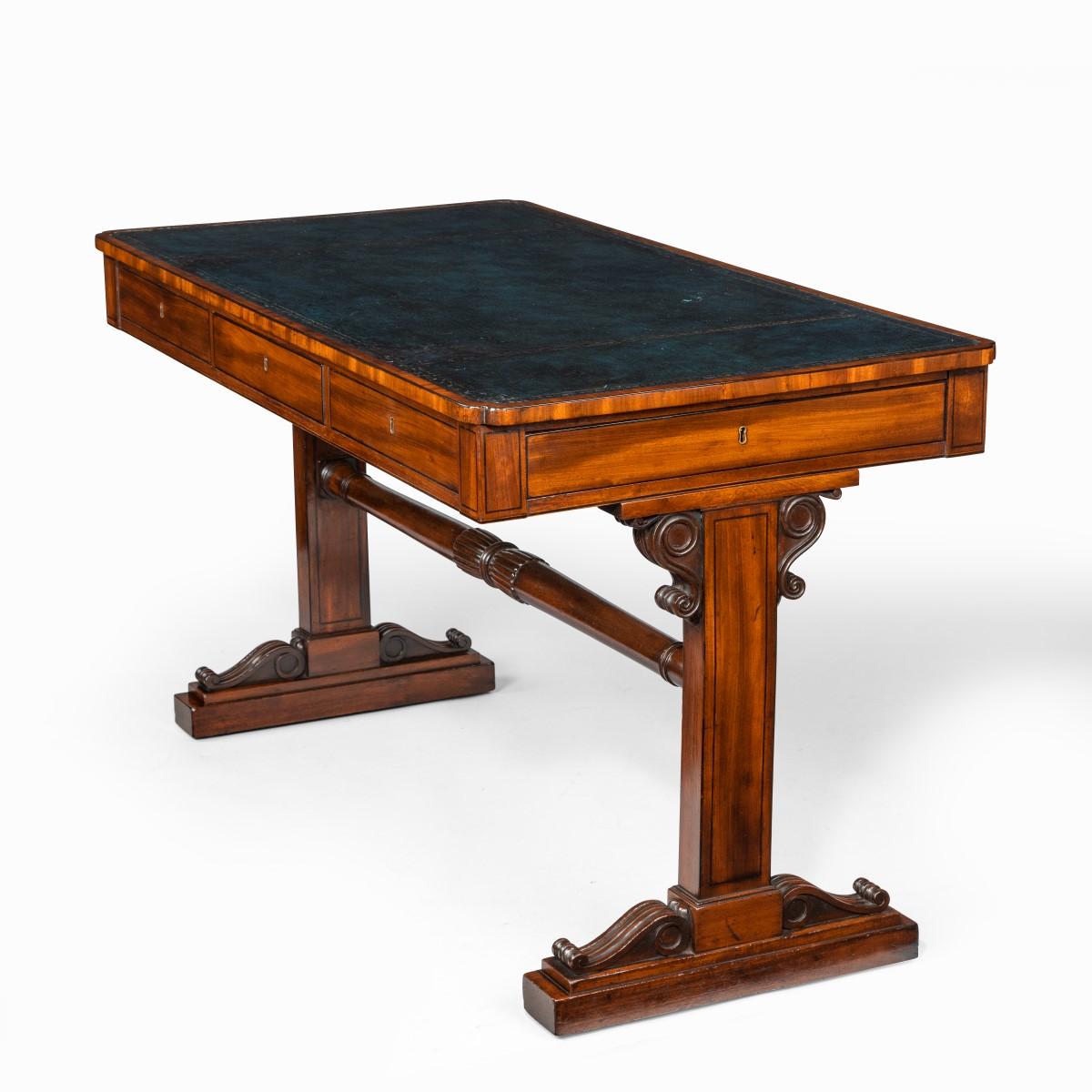 Regency mahogany end support library table