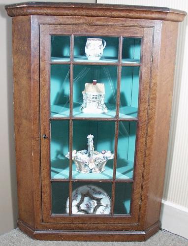Regency Faux Burr Walnut Hanging Corner Cabinet, Circa 1815