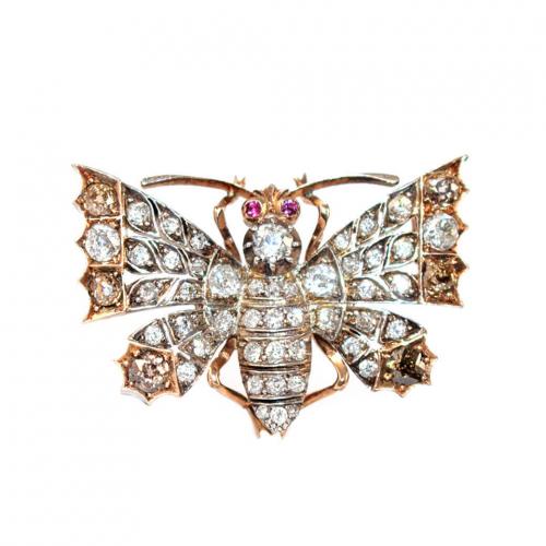 Victorian Fancy Diamond Butterfly Brooch circa 1890