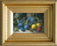 Pair of still life oil paintings of fruit and flowers by Oliver Clare