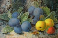 Pair of still life oil paintings of fruit and flowers by Oliver Clare