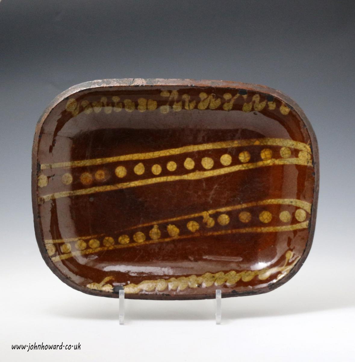 Antique period English slipware earthenware baking or loaf dish late 18thc.
