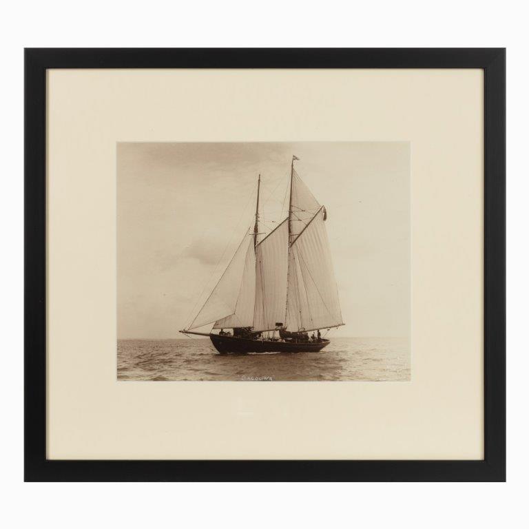 A rare early photographic print of the Schooner Cacouna tack in the Solent