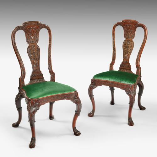 18th century Chinese Export Carved Padouk Side Chairs