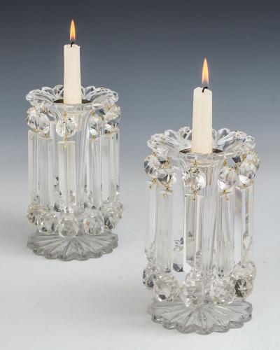 A Pair of Elaborately Cut Victorian Lustres Hung With Prismatic Ball Drops, English Circa 1850