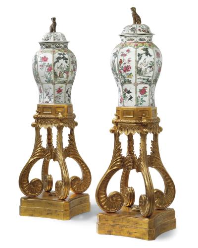 A Pair of Large Chinese 'Famille-Rose' Porcelain Vases and Covers, Qing Dynasty, Yongzheng Period