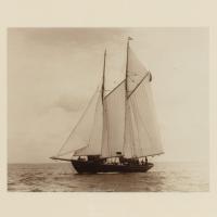 A rare early photographic print of the Schooner Cacouna tack in the Solent