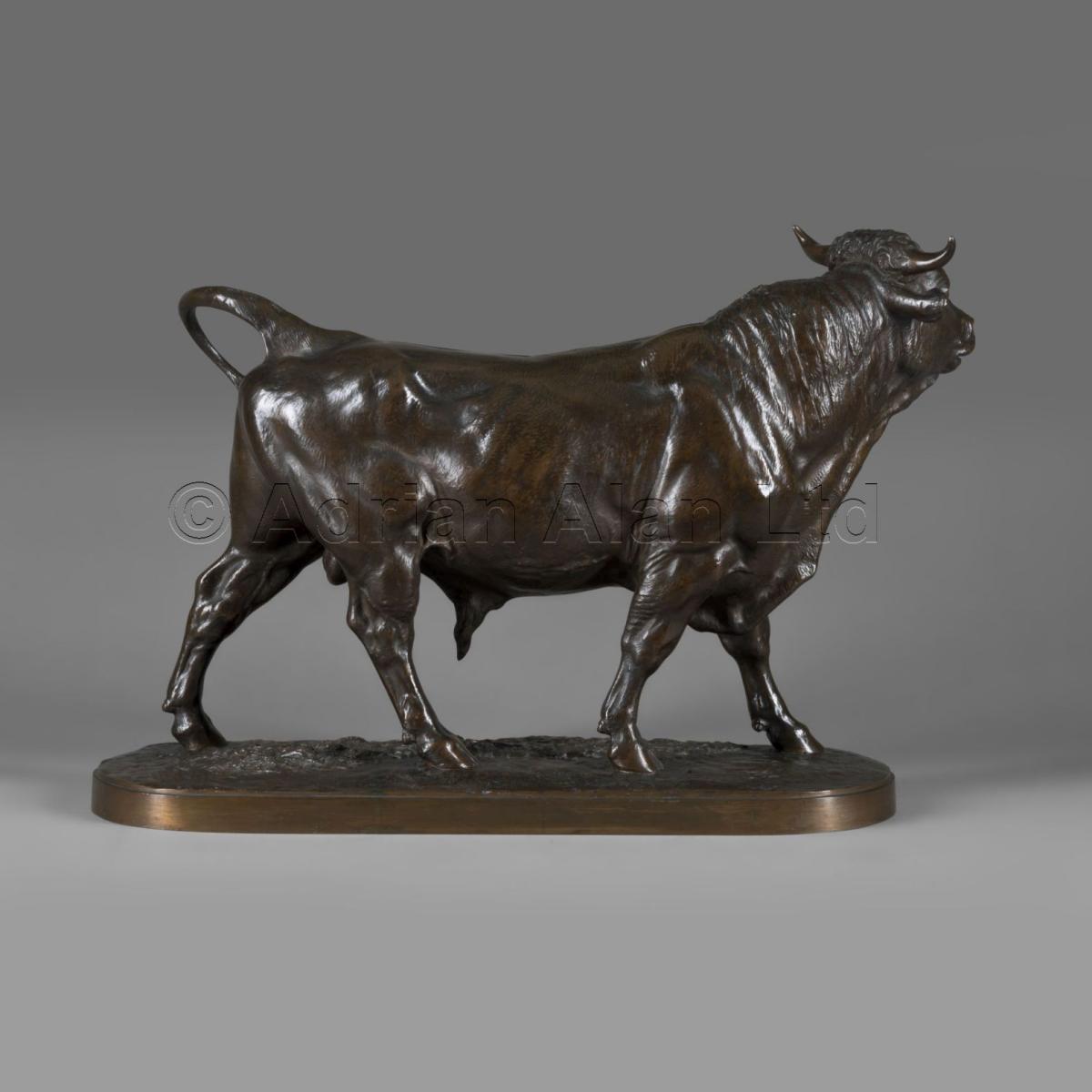 A Pair of Bronze Models Of A Standing Bull and a Running Cow After Bonheur