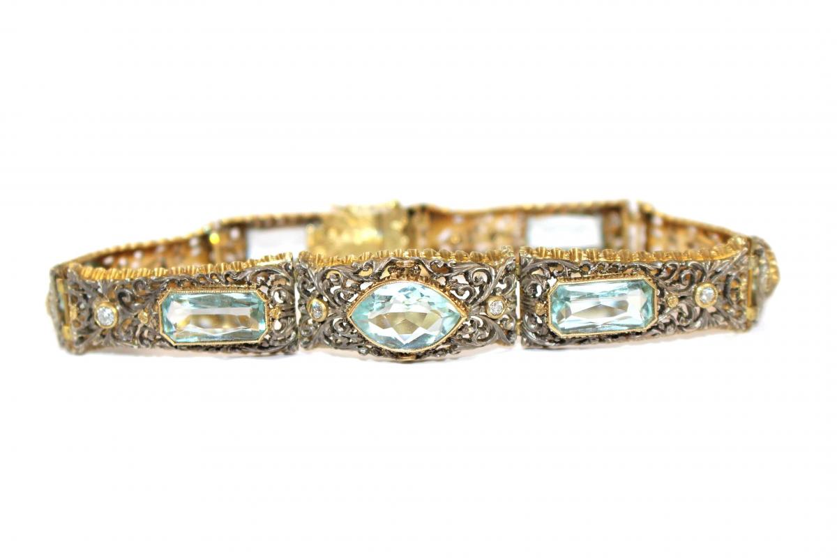 Art Deco Aquamarine and Diamond Bracelet circa 1935