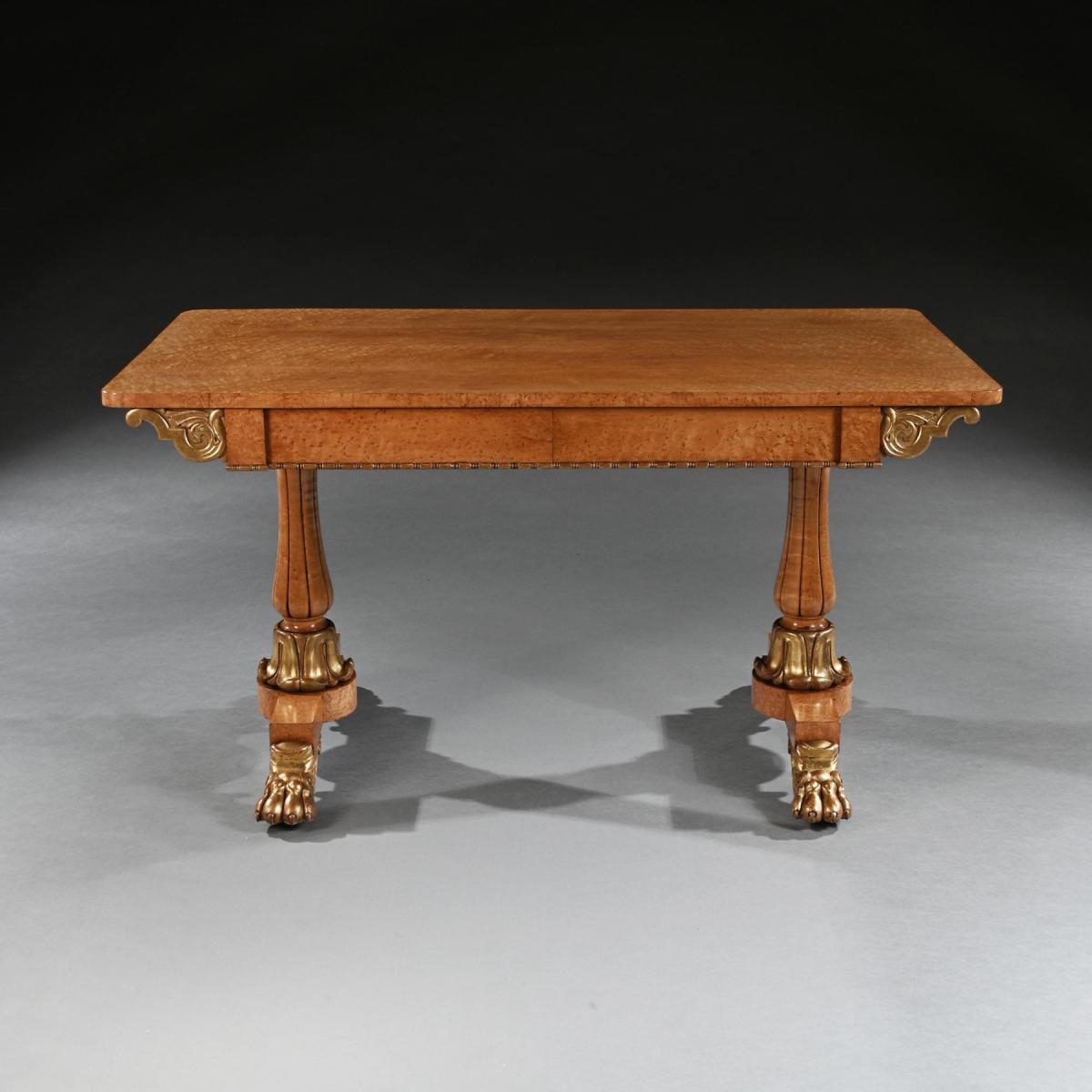 William IV Birdseye Maple and Carver Giltwood Library Table