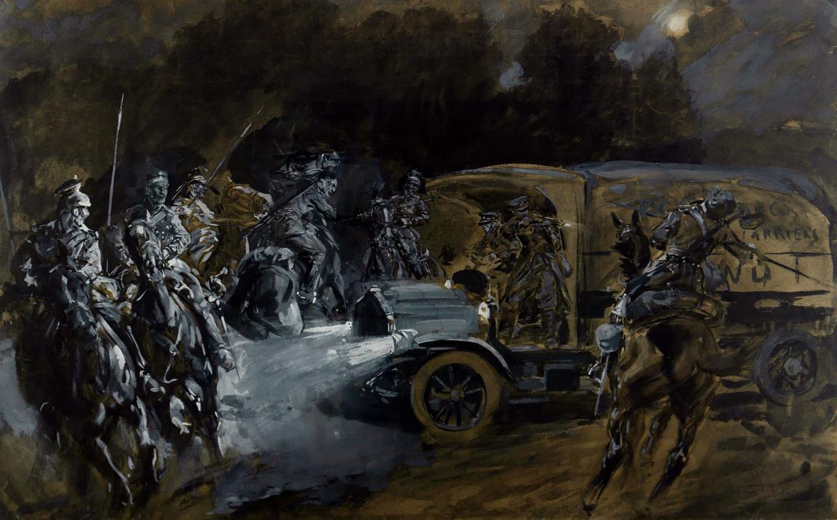 12th Lancers in Pickfords’ Motors Surprise Uhlans, 1914