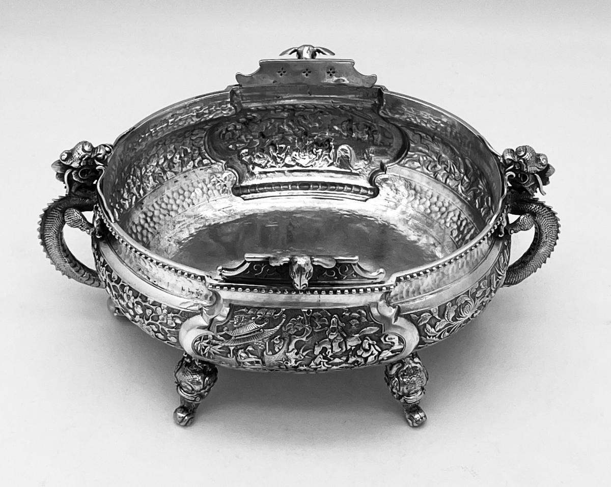 Chinese Export Silver Oval Bowl