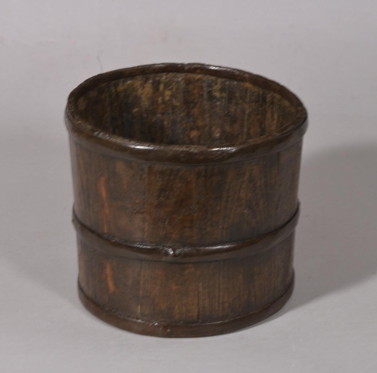 S/6031 Antique Treen Early 19th Century Iron Bound Ash Bucket