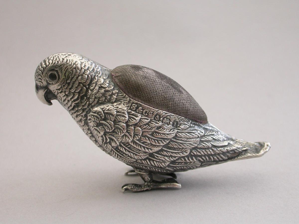 Edwardian Novelty Silver Parrot Pin Cushion
