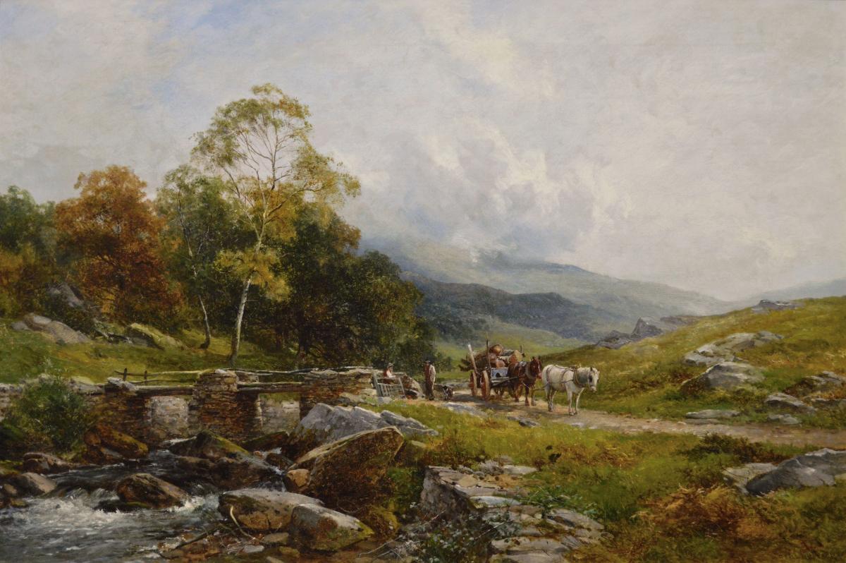 Welsh landscape oil painting of figures near the River Glaslyn by David Bates