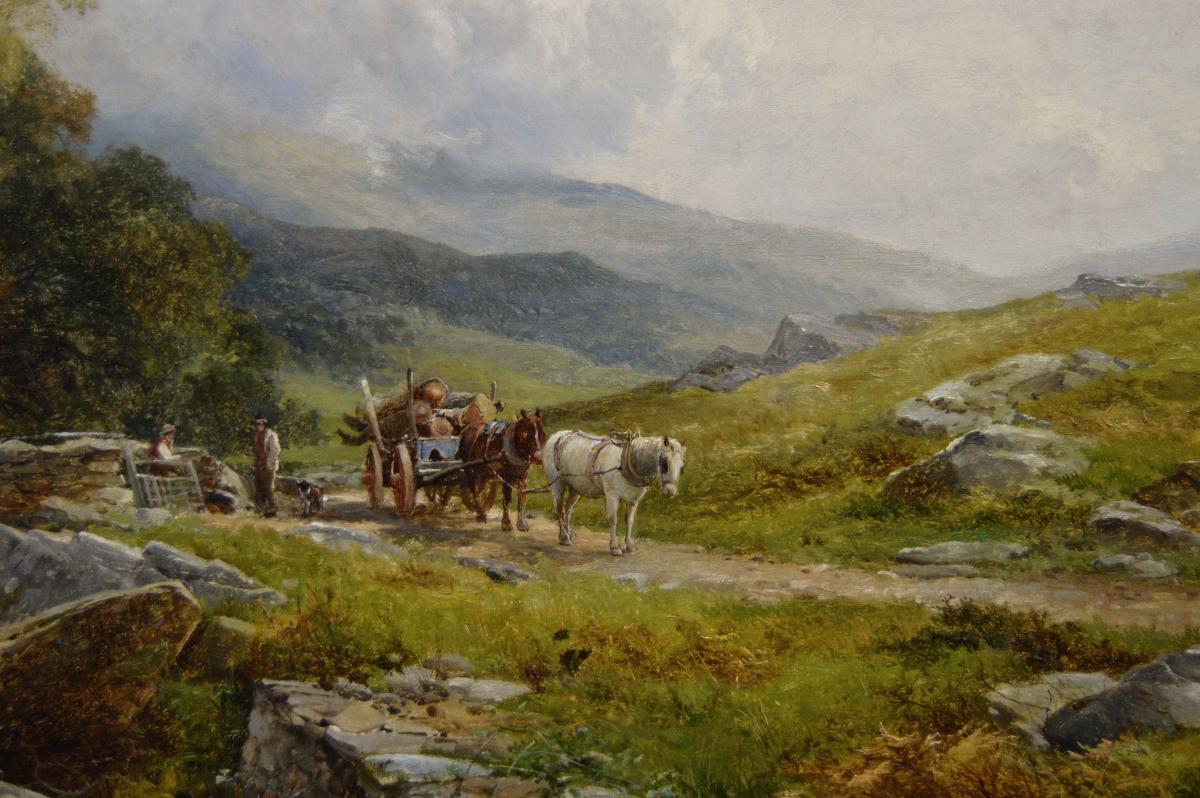 Welsh landscape oil painting of figures near the River Glaslyn by David Bates