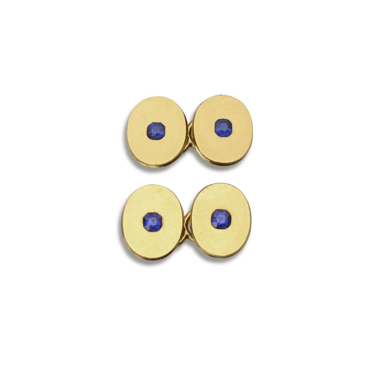 Pair of Sapphire and Gold Cufflinks