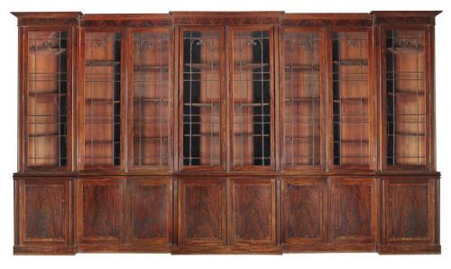 Very Large Triple Breakfront Mahogany Bookcase Attributed to Gillows