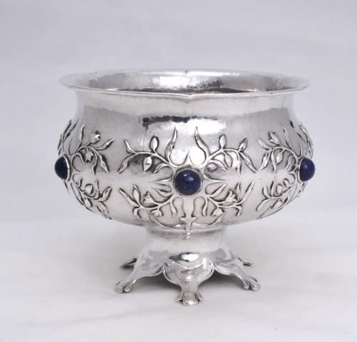 An unusual and rare Gilbert Leigh Marks stone set silver bowl