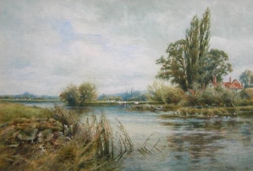 Landscape watercolour of the river Thames near Henley by Henry John Kinnaird