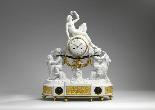Louis XVI Ormolu and Biscuit Porcelaine Mantel Clock by Guydamour