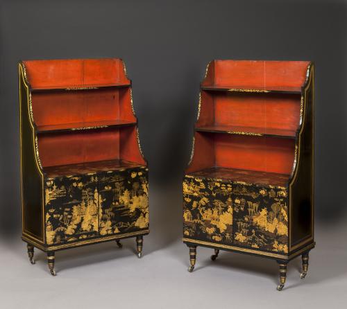 Pair of English High Style Regency Period Lacquer Bookcases