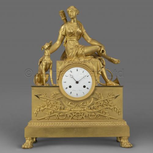 Empire Period Gilt-Bronze Clock Depicting Diana The Huntress ©AdrianAlanLtd