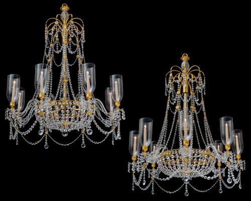 An Extremely Rare Pair of English Regency Period Chandeliers of Unusual Design