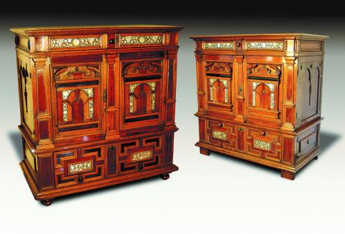 A Matched Pair of Mid-17th Century Oak Inlaid Cabinets