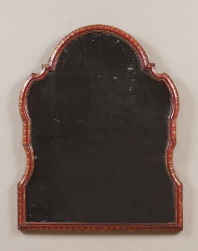 Antique Venetian Red Lacquer Mirror with the original plate and decoration