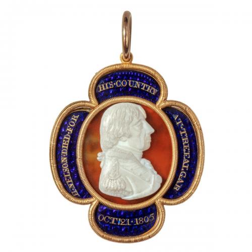 A gold, enamel and cameo commemorative pendant by William Tassie, 1805