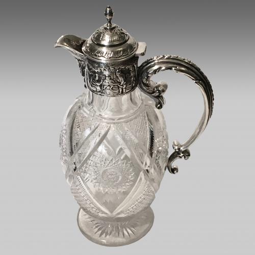 19th century silver mounted cut glass caret jug