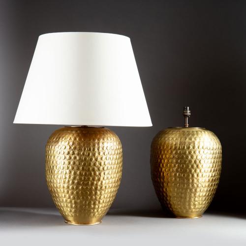 A Pair of Large Brass Punched Metal Lamps