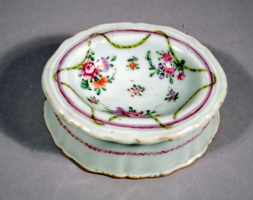 Chinese Export Porcelain Famille Rose Trencher Salt Cellar, Circa 1770