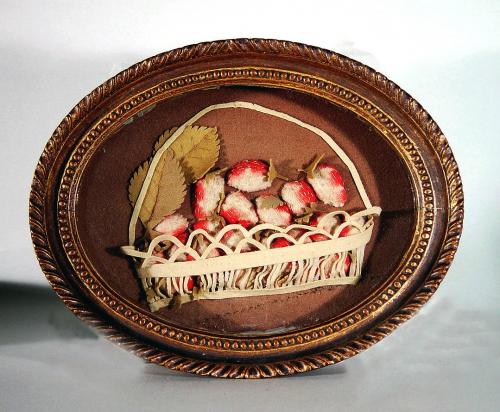 Oval Felt Shadowbox Strawberry Fruit Picture, English or American, Circa 1840