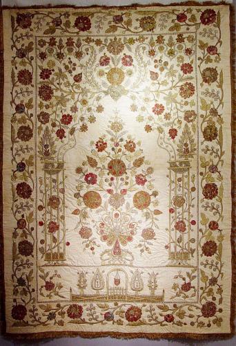 Large Ottoman Silkwork Textile Botanical Embroidery, Circa 1880