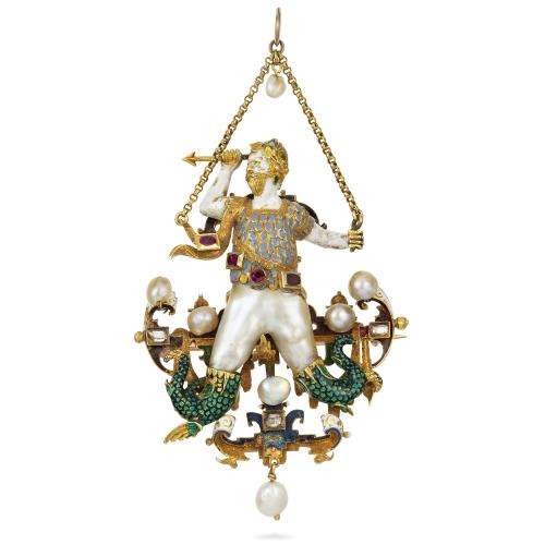 The Gigantas Pendant, an Important Late 16th Century Renaissance Baroque Pearl, Gold and Enamelled Pendant