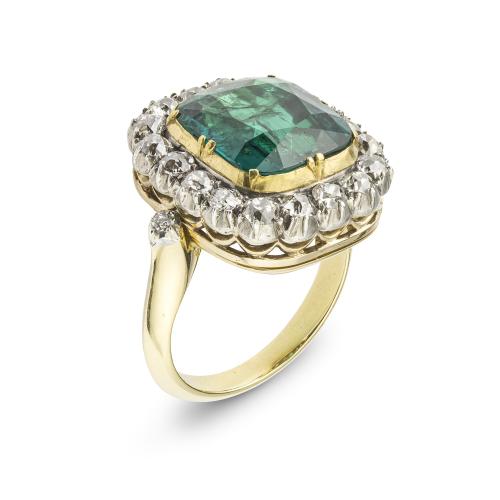 A Victorian Colombian Emerald and Diamond Cluster Ring, 5.54 Carats, Circa 1890