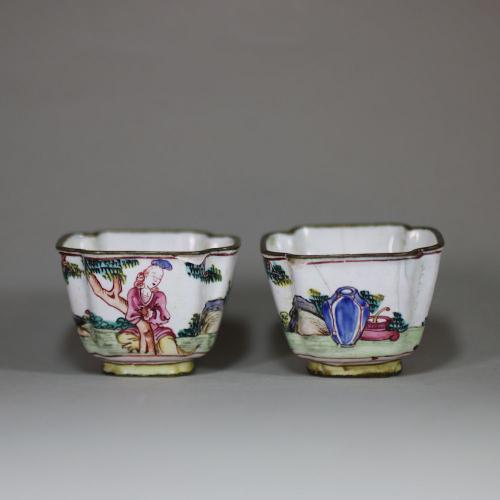 Pair of small Canton enamel wine cups, Qianlong (1736-95)