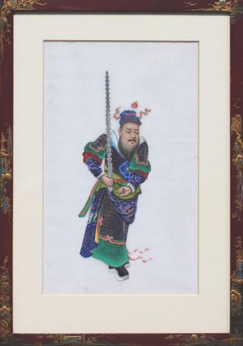Chinese framed painting of a warrior, 19th century