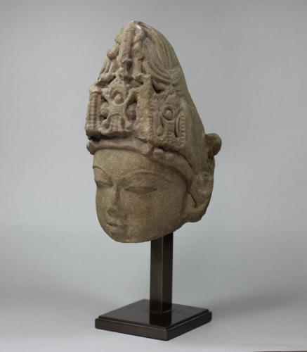 Indian sandstone head of Vishnu, 13th century