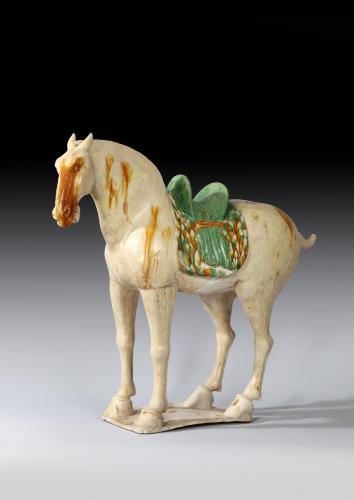 A Fine Chinese Sancai Glazed Pottery Horse, Tang Dynasty