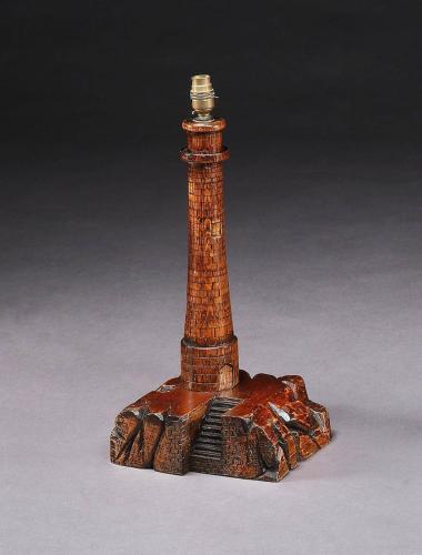Lighthouse Carving Lamp Table Oak