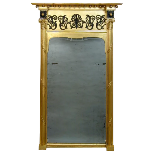 Regency Giltwood & Ebonised Mirror with an Early Eighteenth Century Re-Used Bevelled Mirror Plate (c. 1810 England)