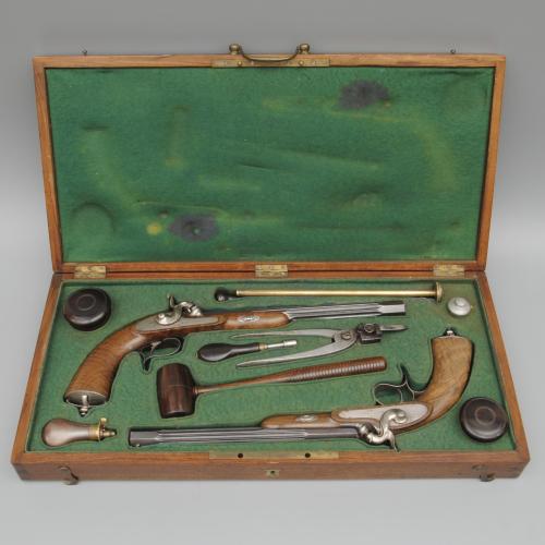 Rare Cased Pair of 19th Century Swiss Target Pistols