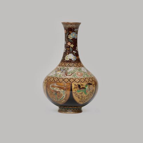 Japanese cloisonné enamel vase decorate with ho-o mythical  birds, Meiji Period