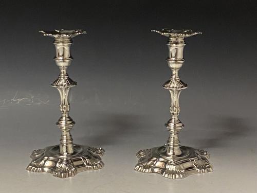 Georgian silver cast six shell candlesticks 1752 George Hindmarsh of London 
