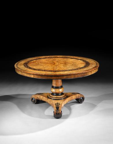 A Regency Pollard Oak, Yew and Ebony Centre Table Attributed to George Bullock