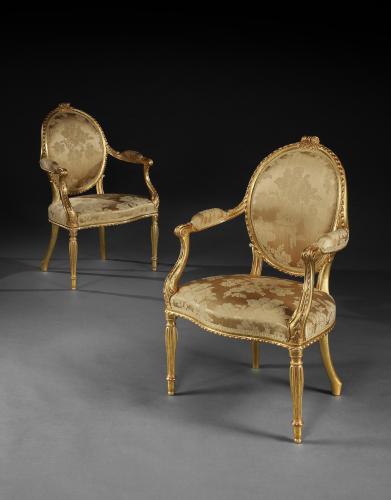 George III Chippendale Period Giltwood Armchairs
