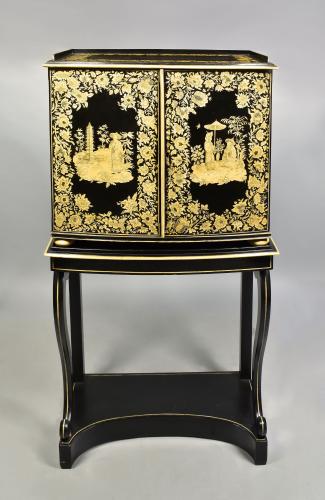 Regency penwork collector’s cabinet on later stand, circa 1810